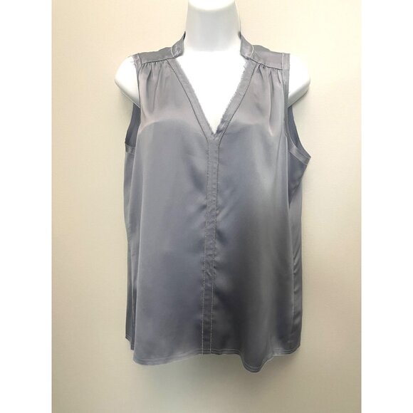 Go Silk Washable Silk Sleeveless V-Neck Blouse XS Slate Gray - Picture 2 of 7